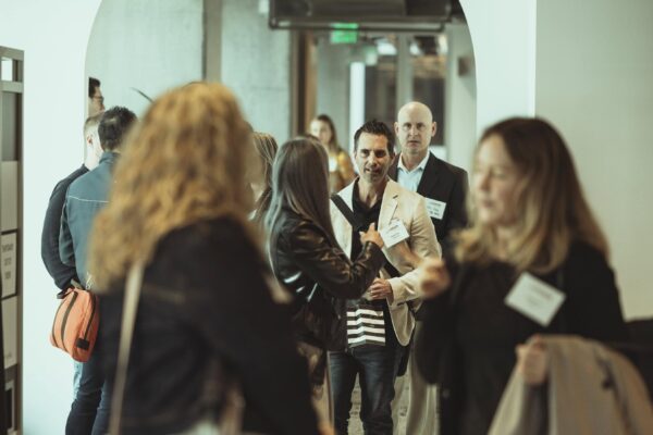 Photo shows attendees networking at the MTM Forum at Sephora